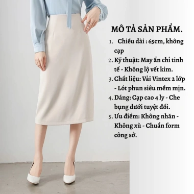 Chân Váy Bút Chì CV025 - Vải Biên Nhật 2 Lớp, Ẩn Chỉ, Dáng Xuông 65cm Giá Xưởng