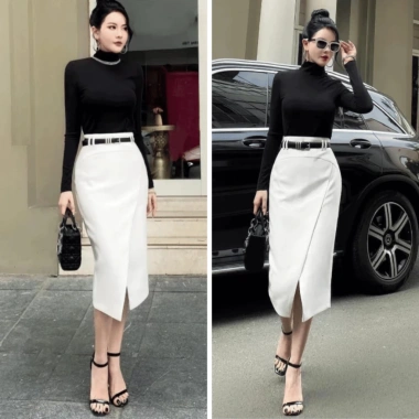 Chân váy bút chì dài 70cm lưng cao đáp tà, đai thời trang công sở mẫu mới, giá 170k