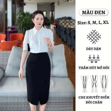 Chân váy bút chì dài 70cm lưng cao đáp tà, đai thời trang công sở mẫu mới, giá 170k