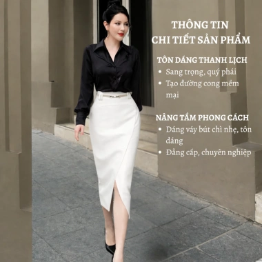 Chân váy bút chì dài 70cm sang chảnh, cạp cao đáp tà, che bụng - Vải Vintex, giá ưu đãi 179k 2
