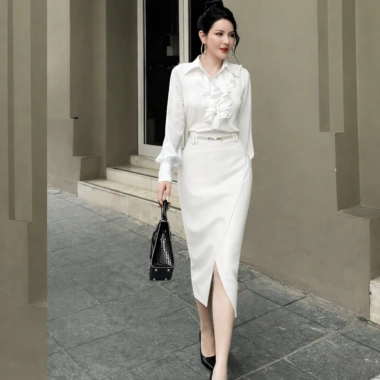 Chân váy bút chì dài 70cm sang chảnh, cạp cao đáp tà, che bụng - Vải Vintex, giá ưu đãi 179k 4