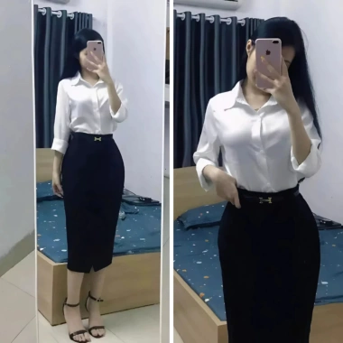 Chân váy bút chì dài 70cm sang chảnh, cạp cao đáp tà, che bụng - Vải Vintex, giá ưu đãi 179k 9