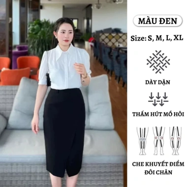 Chân váy bút chì dài 70cm sang chảnh, cạp cao đáp tà, che bụng - Vải Vintex, giá ưu đãi 179k 10