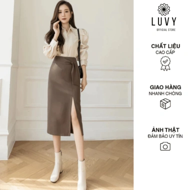 Chân váy bút chì dài 70cm xẻ tà trước, lưng cao ôm dáng thanh lịch - Giá ưu đãi 182.000₫