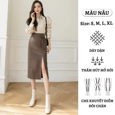 Chân váy bút chì dài 70cm xẻ tà trước, lưng cao ôm dáng thanh lịch - Giá ưu đãi 182.000₫