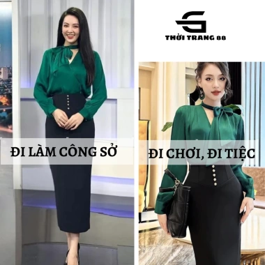 Chân váy bút chì dài 80cm công sở, vải mềm mát, viền bo eo - Giá chỉ 178.000₫