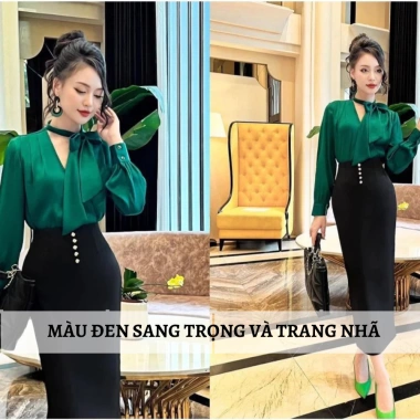 Chân váy bút chì dài 80cm công sở, vải mềm mát, viền bo eo - Giá chỉ 178.000₫