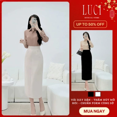 Chân Váy Bút Chì Dài 80cm Đen-Trắng Ôm Dáng, Che Đùi, Vải Dày Thấm Hút Mồ Hôi - 184k