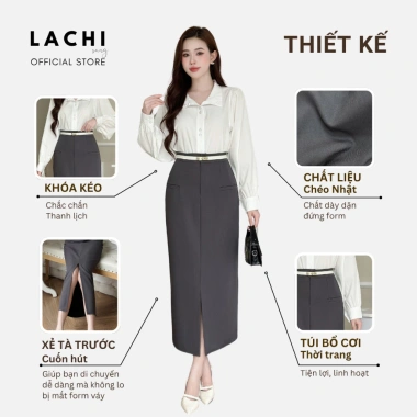 Chân váy bút chì dài cạp cao LACHI công sở xẻ tà, bigsize, giảm giá 229k 6