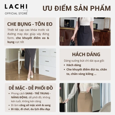Chân váy bút chì dài cạp cao LACHI công sở xẻ tà, bigsize, giảm giá 229k 7
