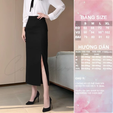 Chân váy bút chì dài cạp cao tôn dáng xẻ trước che bụng CV27 chất đẹp dày dặn 171k