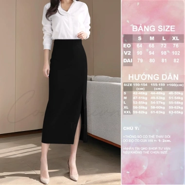 Chân váy bút chì dài cạp cao tôn dáng xẻ trước che bụng CV27 chất đẹp dày dặn 171k