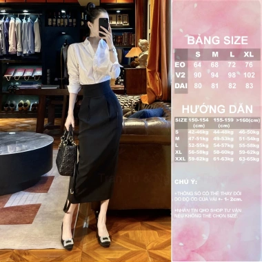 Chân váy bút chì dài cạp cao vải Kate dày co giãn nhẹ - Đen, giá ưu đãi 168k 2