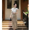 Chân váy bút chì dài kaki cắt tùng trước, tôn dáng thời trang Calie CB038 - 445.000₫