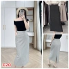 Chân váy bút chì dài nữ công sở kẻ sọc, túi xẻ sau, thanh lịch - giảm 17% C20 8