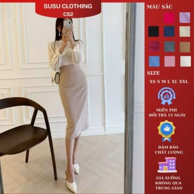 Chân váy bút chì dài qua gối lưng cao, lớp lót bảo hộ, xẻ sau, khóa kéo Vitex BC68 - 180k (giảm từ 234k)