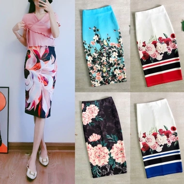 Chân Váy Bút Chì Dài Qua Gối Xẻ Tà In Hoa Chim – Thời Trang Mùa Hè Nữ 213.840₫