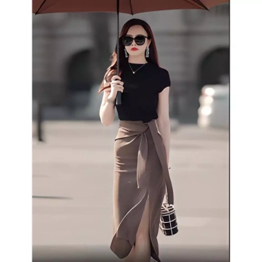 Chân Váy Bút Chì Dài Sẻ Trước Phối Dây Nơ CV29T - Sang Chảnh, Giá 180k