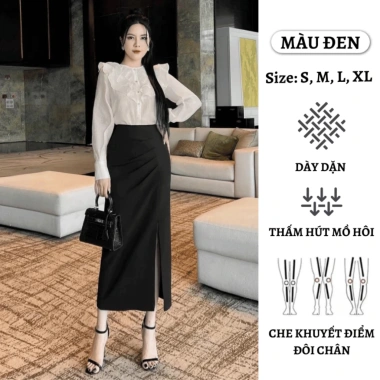 Chân váy bút chì dài xẻ tà trước, phom ôm cạp cao, tôn dáng, giá 168.000₫