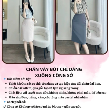 Chân Váy Bút Chì Dáng Xuông Ngắn Qua Gối 60cm OXATYL V761 – Giá 195k Giảm Sốc