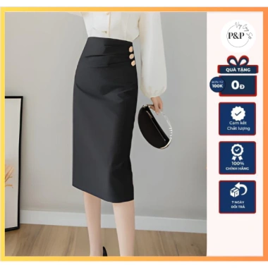 Chân Váy Bút Chì Đen Nữ Xếp Nép Eo Cao Che Bụng - Chất Umi CV17T Giá Ưu Đãi 137k
