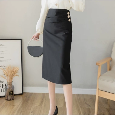 Chân Váy Bút Chì Đen Nữ Xếp Nép Eo Cao Che Bụng - Chất Umi CV17T Giá Ưu Đãi 137k