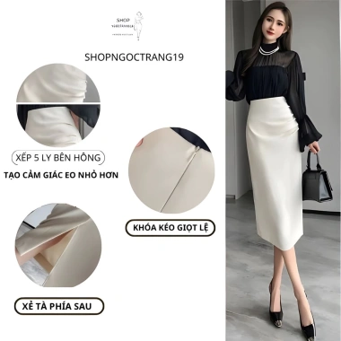 Chân Váy Bút Chì Gấp Ly 2 Lớp Phần Eo Che Khuyết Điểm Bụng Phù Hợp Đi Làm SHOPNGOCTRANG19 3