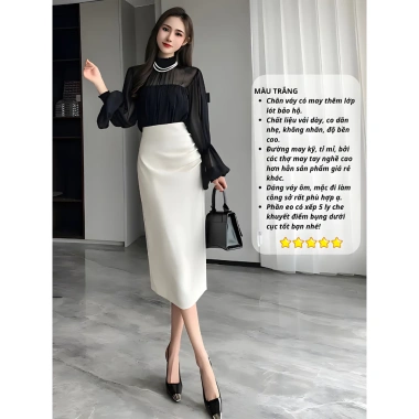 Chân Váy Bút Chì Gấp Ly 2 Lớp Phần Eo Che Khuyết Điểm Bụng Phù Hợp Đi Làm SHOPNGOCTRANG19 4