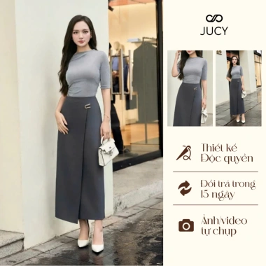 Chân Váy Bút Chì JUCY CV73 Vạt Chéo Lệch Tà Khuy Cài Điểm Nhấn - Sale 575k