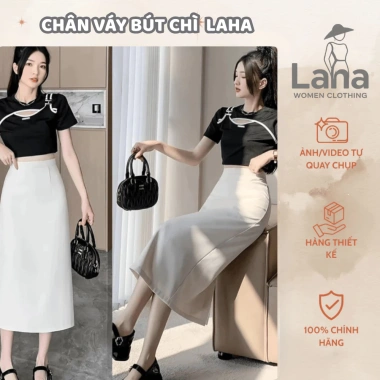 Chân váy bút chì LAHA Fashion Midi dài dáng suông xẻ tà sau, sang trọng, chỉ 129k