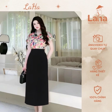 Chân váy bút chì LAHA Fashion Midi dài dáng suông xẻ tà sau, sang trọng, chỉ 129k