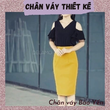 Chân váy bút chì màu vàng xẻ sau công sở, size sẵn M55 - Giá chỉ 175.000₫