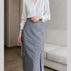 Chân Váy Bút Chì Midi Xẻ Sau Caro Nhỏ Váy Công Sở Dáng Ôm Tôn Dáng Lưng Cao Thanh Lịch