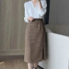 Chân Váy Bút Chì Midi Xẻ Sau Caro Nhỏ Váy Công Sở Dáng Ôm Tôn Dáng Lưng Cao Thanh Lịch 3