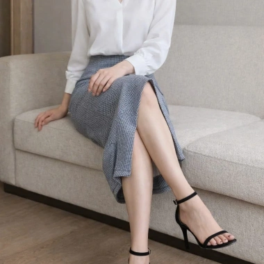 Chân Váy Bút Chì Midi Xẻ Sau Caro Nhỏ Váy Công Sở Dáng Ôm Tôn Dáng Lưng Cao Thanh Lịch