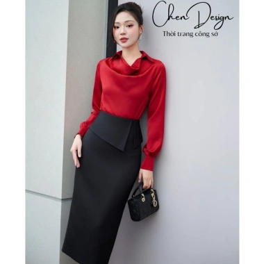Chân váy bút chì NH39 dài, tà chéo, vải mềm mát ChenDesign 320k