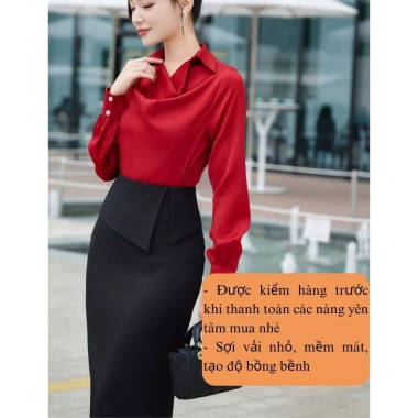 Chân váy bút chì NH39 dài, tà chéo, vải mềm mát ChenDesign 320k