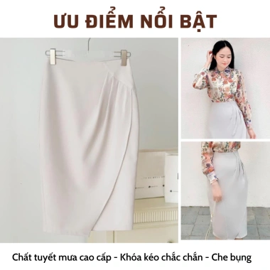 Chân Váy Bút Chì NhunFashion Công Sở Đắp Tà Xếp Nếp Eo Thanh Lịch N120 165k