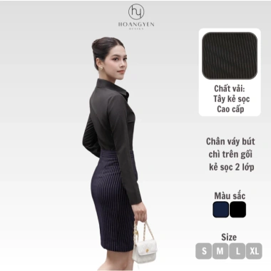 Chân váy bút chì quyên rũ kẻ sọc, vải tây bố cao cấp co giãn, lót lụa - 329k