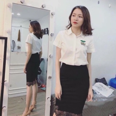 Chân váy bút chì ren sang trọng, có khoá séc, kéo xẻ sau - Giá chỉ 160,600₫