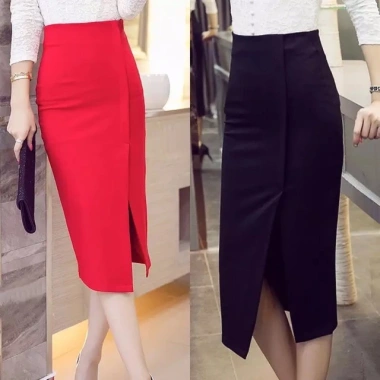 CHÂN VÁY BÚT CHÌ SẺ ĐÁP TRƯỚC, KHÓA KÉO ĐA MÀU CC65 - Giá chỉ 154.000₫