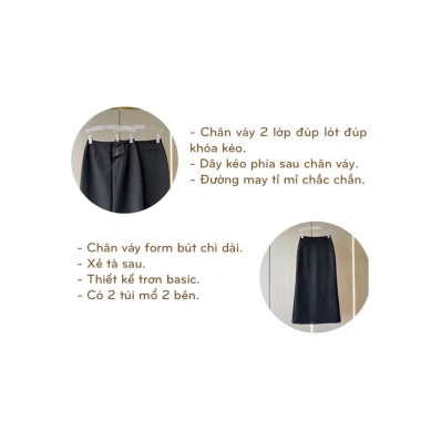 Chân váy bút chì suông dài, xẻ tà sau, Vitex cao cấp - Tú Anh Store BC08
