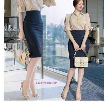 Chân váy bút chì tím than dài tới gối, thanh lịch, size M9 - Giá ưu đãi 175k 2