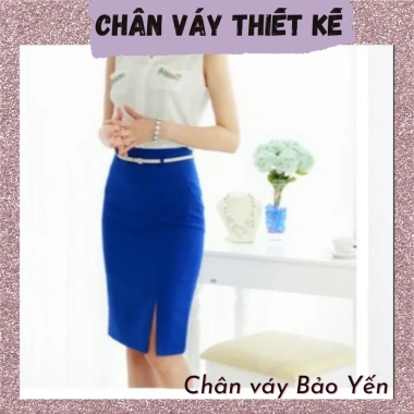 Chân váy bút chì xanh coban xẻ trước tới gối, cạp có đỉa giảm còn 185.000đ