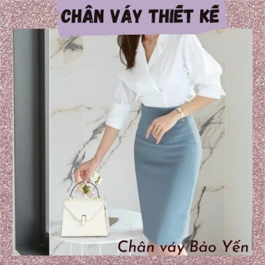 Chân váy bút chì xanh ghi đá tới gối sẵn size M60 - Giá siêu ưu đãi 175k