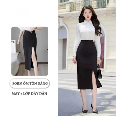 Chân váy bút chì xẻ trước 70cm xẻ tà dài vải mềm mát CV035 giá 180.000 VND 5 Chân váy bút chì xẻ trước 70cm xẻ tà dài vải mềm mát CV035 giá 180.000 VND 5