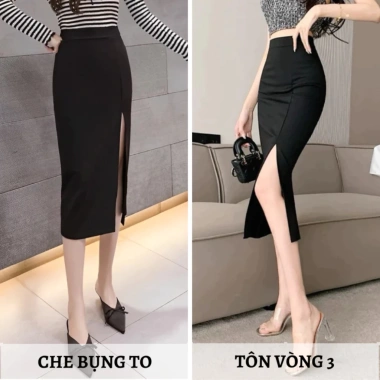Chân váy bút chì xẻ trước 70cm xẻ tà dài vải mềm mát CV035 giá 180.000 VND 6 Chân váy bút chì xẻ trước 70cm xẻ tà dài vải mềm mát CV035 giá 180.000 VND 6