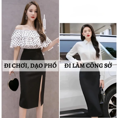 Chân váy bút chì xẻ trước 70cm xẻ tà dài vải mềm mát CV035 giá 180.000 VND