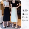Chân váy bút chì xẻ trước NhunFashion Midi dài dáng suông cá tính sang trọng 139k