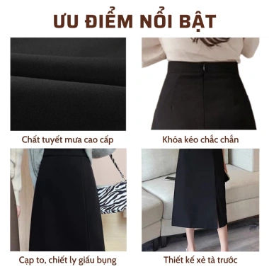 Chân váy bút chì xẻ trước NhunFashion Midi dài dáng suông cá tính sang trọng 139k 5